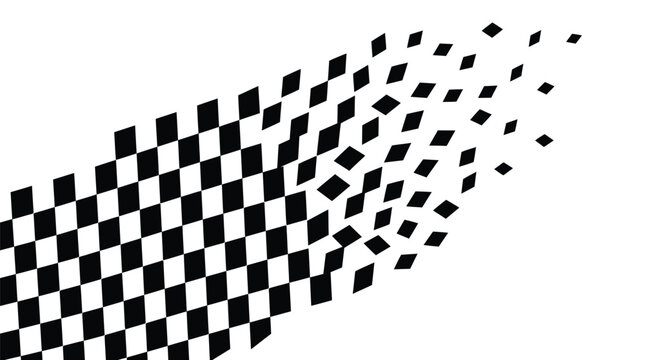 Abstract vector illustration featuring a black and white checkered pattern dissolving into small scattered squares