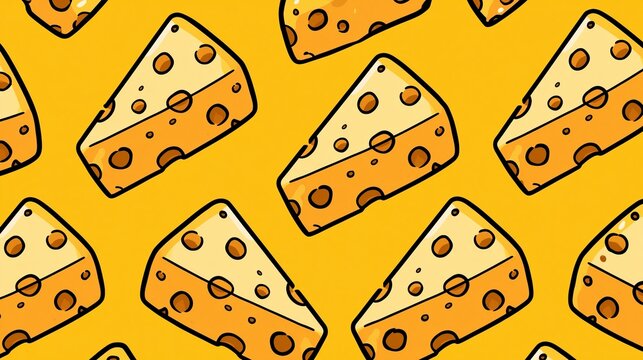 Yellow cheese with holes, drawn in a simple cartoon style, creates a repeatable background pattern.