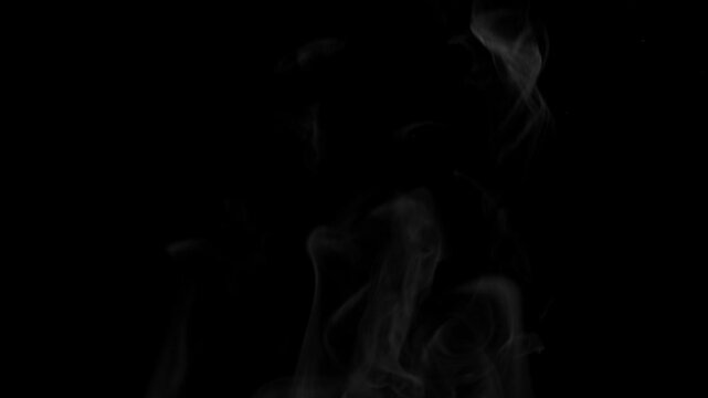 Real rising steam captured on black background with alpha channel. Ideal for coffee cups, hot drinks, food presentations, compositing and visual effects.