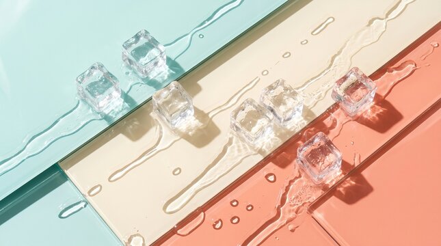 Diagonal Melting Ice Composition Across Layered Pastel Glass Panels