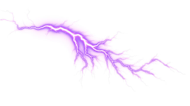 Curved Purple Lightning Arc With Bright Plasma Discharge Isolated On Transparent Background