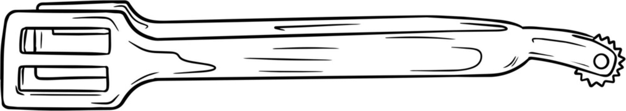 Hand drawn line art metal spur for horse riding and dressage or jumping sport show isolated on transparent background