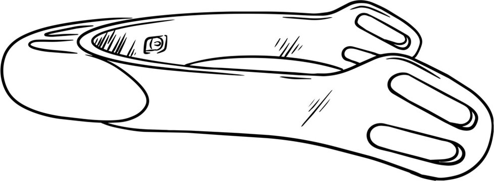 Hand drawn line art plastic spur for horse riding and dressage or jumping sport show isolated on transparent background