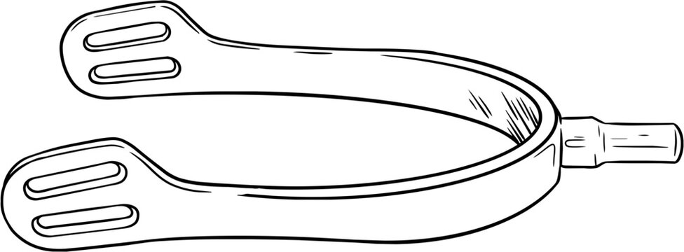 Hand drawn line art metal spur for horse riding and dressage or jumping sport show isolated on transparent background