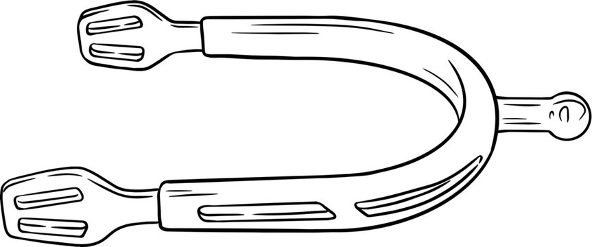 Hand drawn line art metal spur with rubber protection for horse riding and dressage or jumping sport show isolated on transparent background
