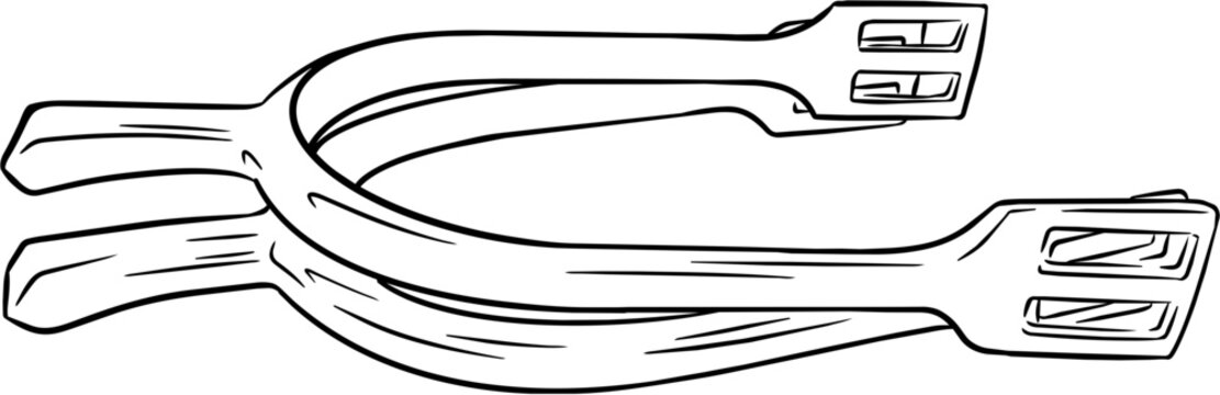 Hand drawn line art metal spur for horse riding and dressage or jumping sport show isolated on transparent background