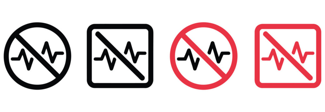 Healthcare emergency icon collection showcasing &ldquo;no pulse&rdquo; and flatline heartbeat symbols in circular and square frames for cardiac arrest warning design.