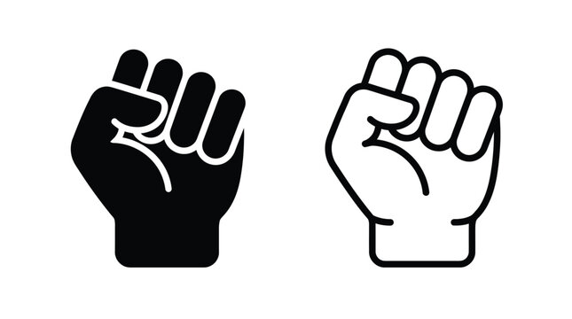 Minimalist vector illustration of black and white clenched fist icons for modern graphic design projects