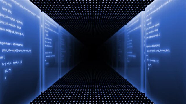 Royal blue  color computer programming binary code sci fi tunnel futuristic design black seamless technology background