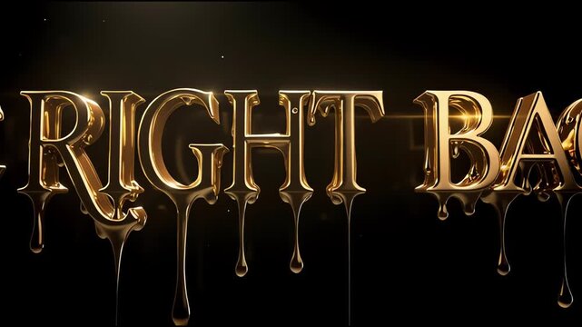 3D Dripping Liquid Gold Be Right Back Pause Screen with Melting Metallic Text, Glowing Particles and Cinematic Lighting on Black Background