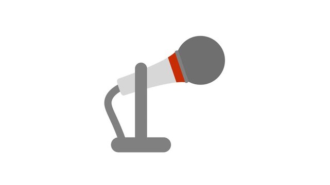 Minimalist flat vector microphone animation loop, clean podcast recording icon motion graphic on white background