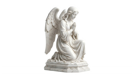 Obraz premium White Marble Statue of a Praying Angel Isolated on White Background