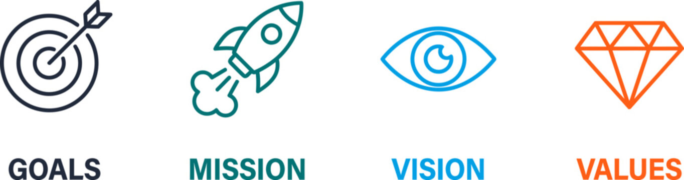 Set of business icons including target rocket eye diamond