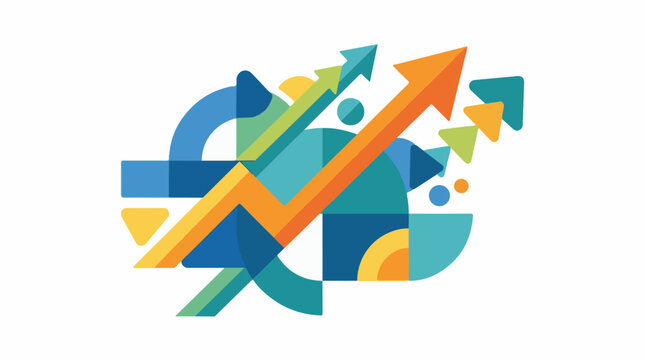 A colorful abstract graphic illustration with geometric shapes and arrows