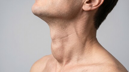 Naklejka premium Visible Thyroid Enlargement on Side Profile Human Neck