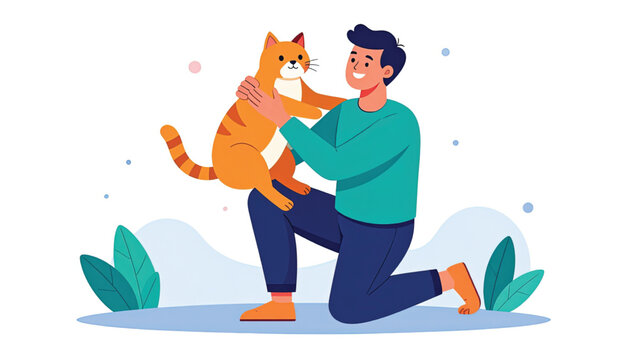 Man Playing with Orange Cat.
