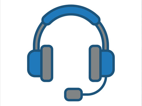Blue and gray headset icon with microphone for communication and support.