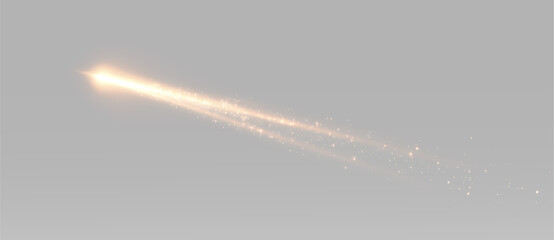 Bright comet with long luminous tail and glowing dust particles flying across the celestial sky © theladydarina