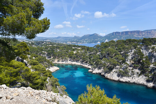 Hiking Along Calanque de Port Pin for French Riviera Coastal Panorama During Summer in France