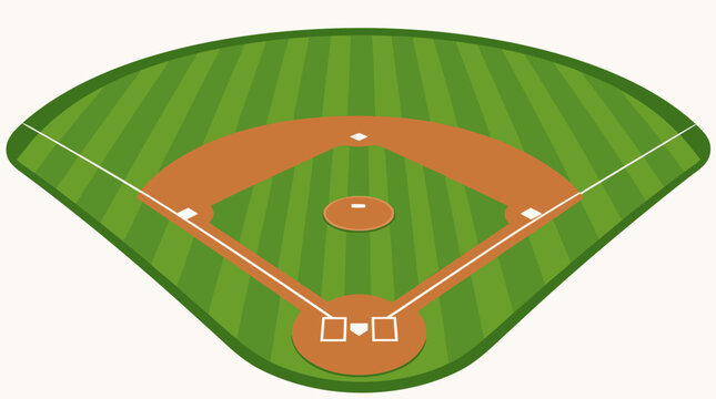 Professional baseball diamond field with home plate and base layout in a minimalist flat vector illustration, sports stadium ground diagram for game planning and athletic competition themes.