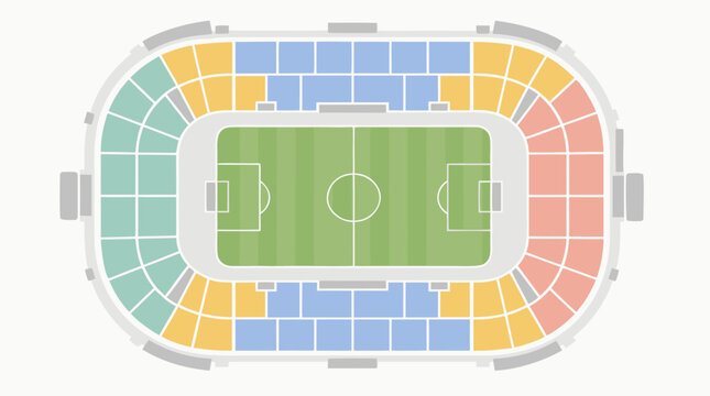 Abstract generic stadium layout map flat vector illustration depicting a modern sports arena plan with seating sections field and entrance points isolated on a clean light background for design.