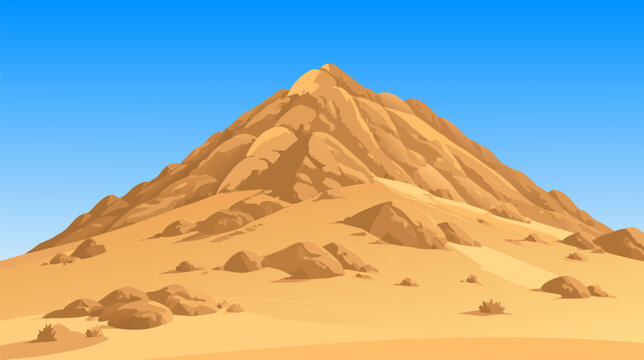 Generic Desert Mountain Peak Representing Mount Arafat In A Minimalist Flat Vector Illustration With Arid Landscape Dunes And Clear Sky Perfect For Religious Pilgrimage And Travel Visuals For Web.