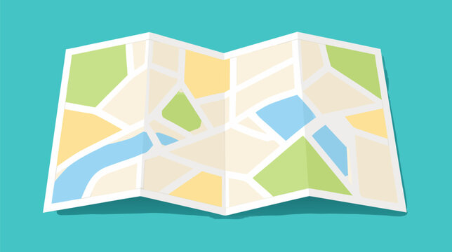 Blank folded city map paper icon in a minimal flat vector illustration style, clean white document template for travel planning navigation and tourism guides isolated on a plain background.