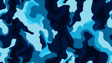 Blue camouflage pattern featuring irregular organic shapes and varying tonal depths abstract aquatic azure background blotches color complex © Bikas