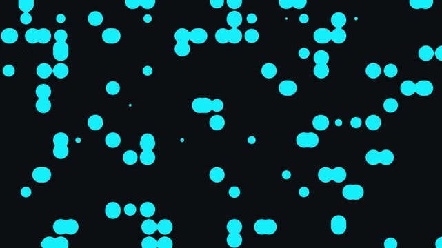 Cyan glowing liquid blobs morph and merge in an abstract 3D animation loop over a dark background for futuristic screensavers