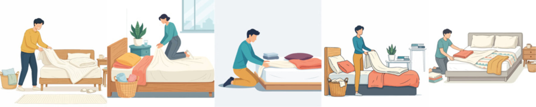 Vector of a person changing bed sheets