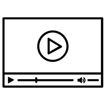 Video player screen with a play button line vector icon, visualizing online courses, digital learning, media streaming, and modern technology education in a clean flat minimalist illustration.