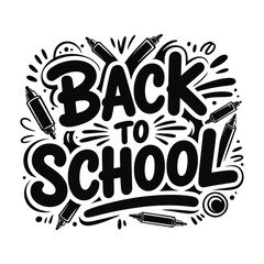 Fototapeta premium Hand-drawn chalk back to school lettering with doodle pencils and explosion effect