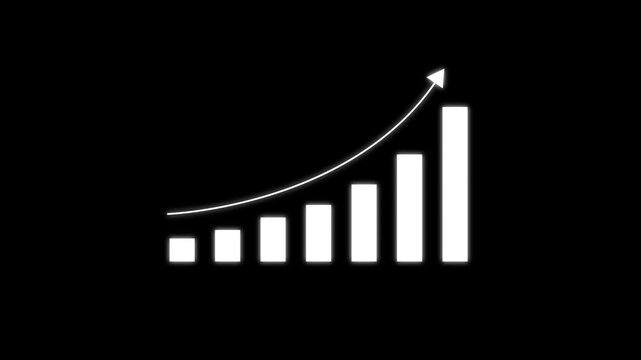 Motion animated footage. Statistics bars columns growth, arrow up. Finance, Bar graph going up, Profit concept, positive increase chart. graph with rising up arrow
