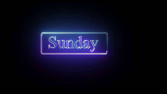 Video footage of Pink glowing Sunday text animation neon line glowing on black background. Looped Neon abstract Lines.