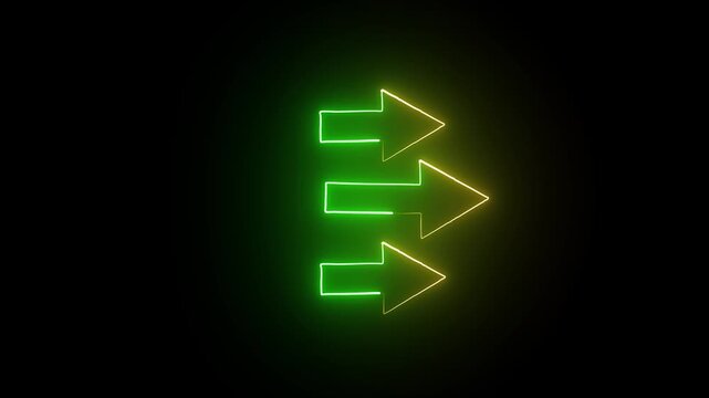 Abstract neon arrow icon. fork arrow icon, with editable stroke. Split arrow sign. three way pointer, forked arrow, direction, tripple pathway.