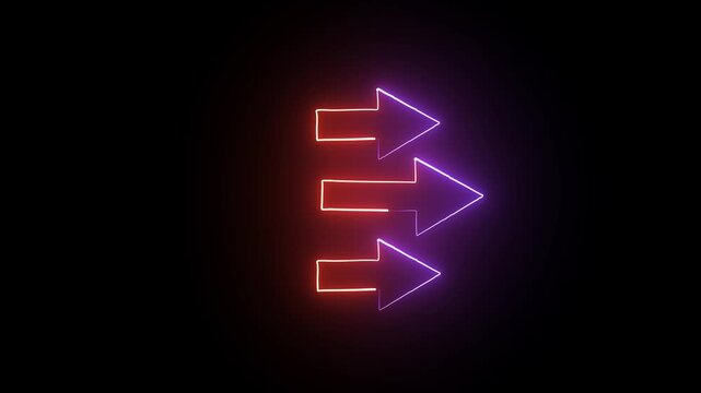 Abstract neon arrow icon. fork arrow icon, with editable stroke. Split arrow sign. three way pointer, forked arrow, direction, tripple pathway.