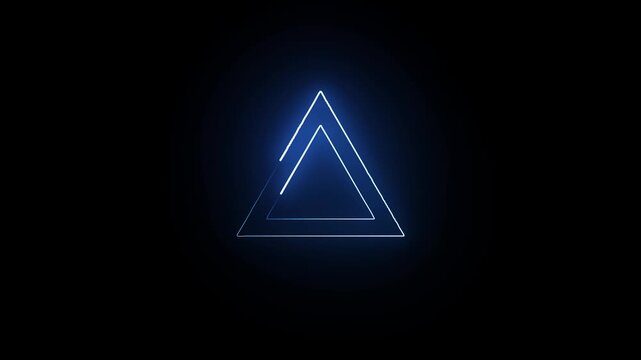 Glowing triangle frame loading animation. Neon abstract geometric shape looping animation blue color.