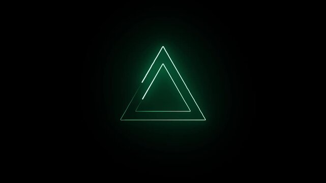 Glowing triangle frame loading animation. Neon abstract geometric shape looping animation green color.