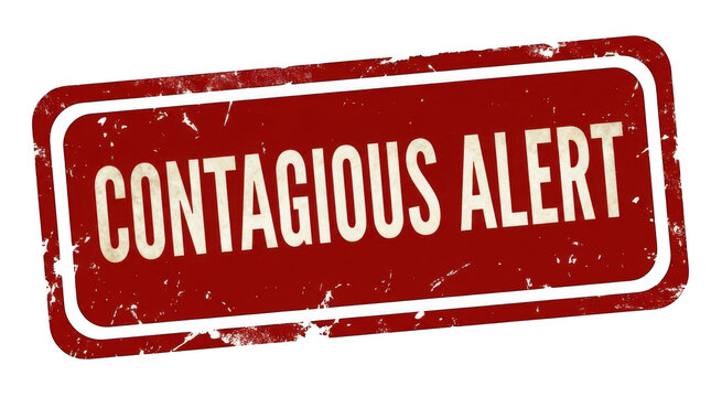 Contagious alert red grunge stamp isolated on transparent background