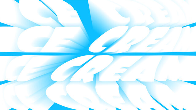 Melting Ice Cream lettering on a cold blue background. 3D vector blue ice cream background