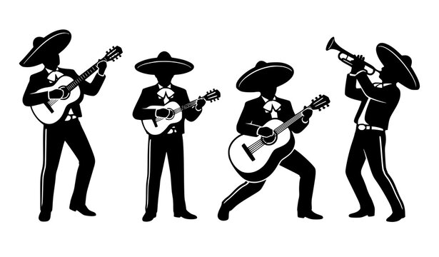 Mariachi Band Guitarist Silhouette Vector Set for Mexican Music and Cultural Design