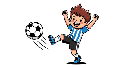 Boy Kicking Soccer Ball with Excitement.