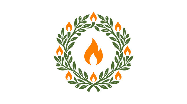 Minimalist flat design 2D icon of a stylized Hanukkah menorah with nine lit candles forming a circular arrangement symbolizing the Jewish Festival of Lights in a clean modern style perfect f