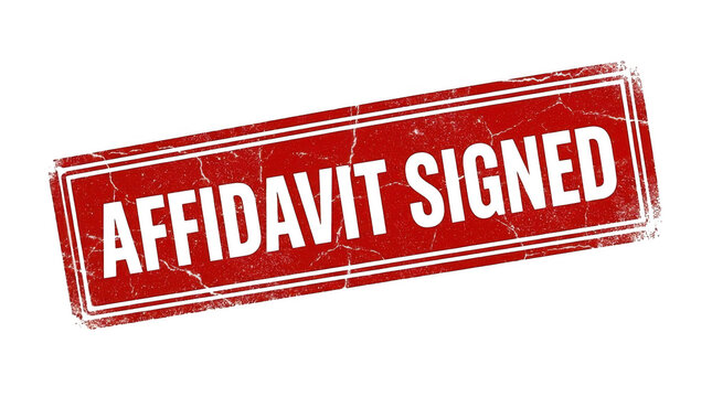 Affidavit signed red grunge stamp, isolated on transparent background