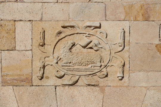 sculpted decor on the facade of a castle in zamora in spain 