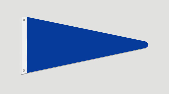 Blank sports pennant flag hanging on a wall for team branding and fan merchandise, flat vector illustration of triangular felt banner for college or school spirit isolated on light background