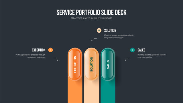 Enterprise Performance Slideshow Template Vector Illustration. Project Launch 3 Element Infographic Frame Layout. Consulting Overview Three Option Diagram Slide Design.