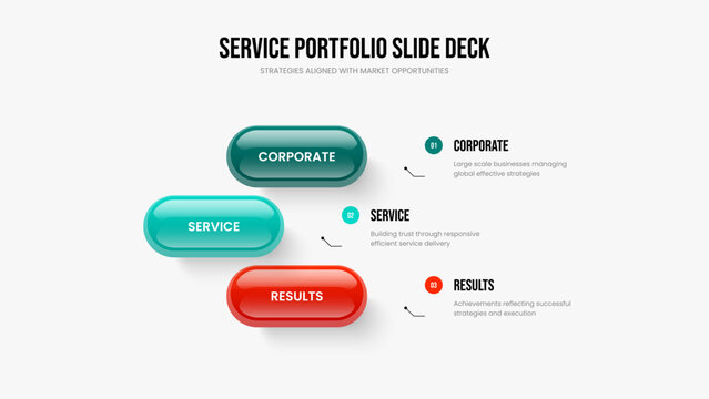 Corporate Forecast 3 Step Diagram Slideshow Layout. Sales Review Three Element Infographic Slide Design. Visual Showcase Frame Template Vector Illustration.