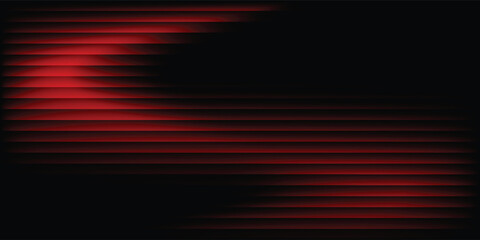 Abstract dark background with horizontal red glowing speed lines. Premium minimalist technology banner backdrop with light effects and copy space. Vector illustration. © Mall11