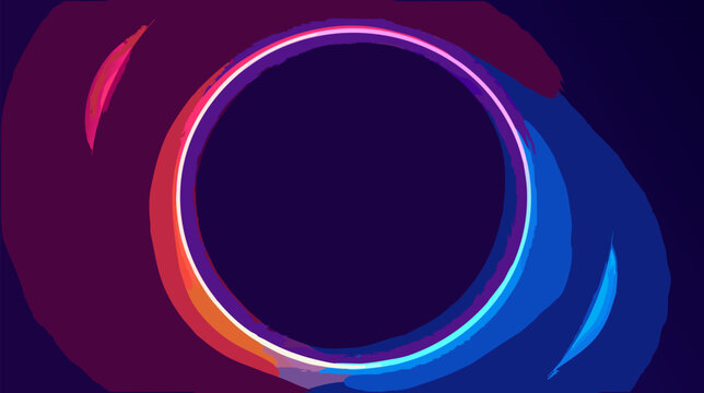 Abstract glowing neon circle frame with vibrant light effects, blank circular border design, modern flat vector illustration for copy space, technological backgrounds, and digital banners.